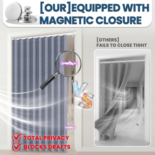 Image of AJAZZ Blackout Accordion Door with Curtain Rods 39-52 in Length Closet Door Curtain Invisible Applicable Bedroom Room Living Room Doorway (1 Panel, 52 W x 78 L, Dark Blue)