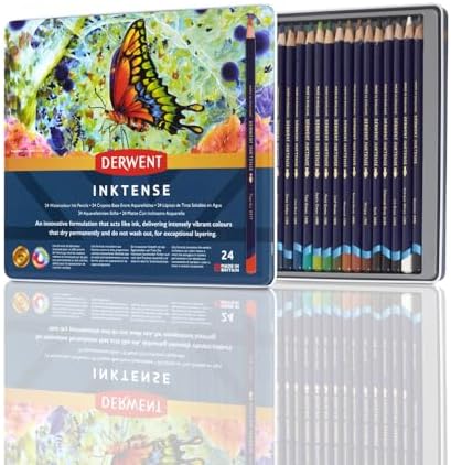 Inktense Permanent Watersoluble Pencils Tin, Drawing & Painting, Ideal For Layering, Use on Fabrics, Wax-based, Professional Quality - 700929 (Set of 24)