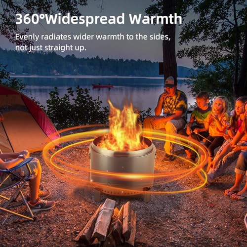 PioneerWorks Outdoor Mini Fire Pit - Stainless Steel, Ideal for Backyard, Camping, Picnics, Includes Firehook, 20.5in Diameter.