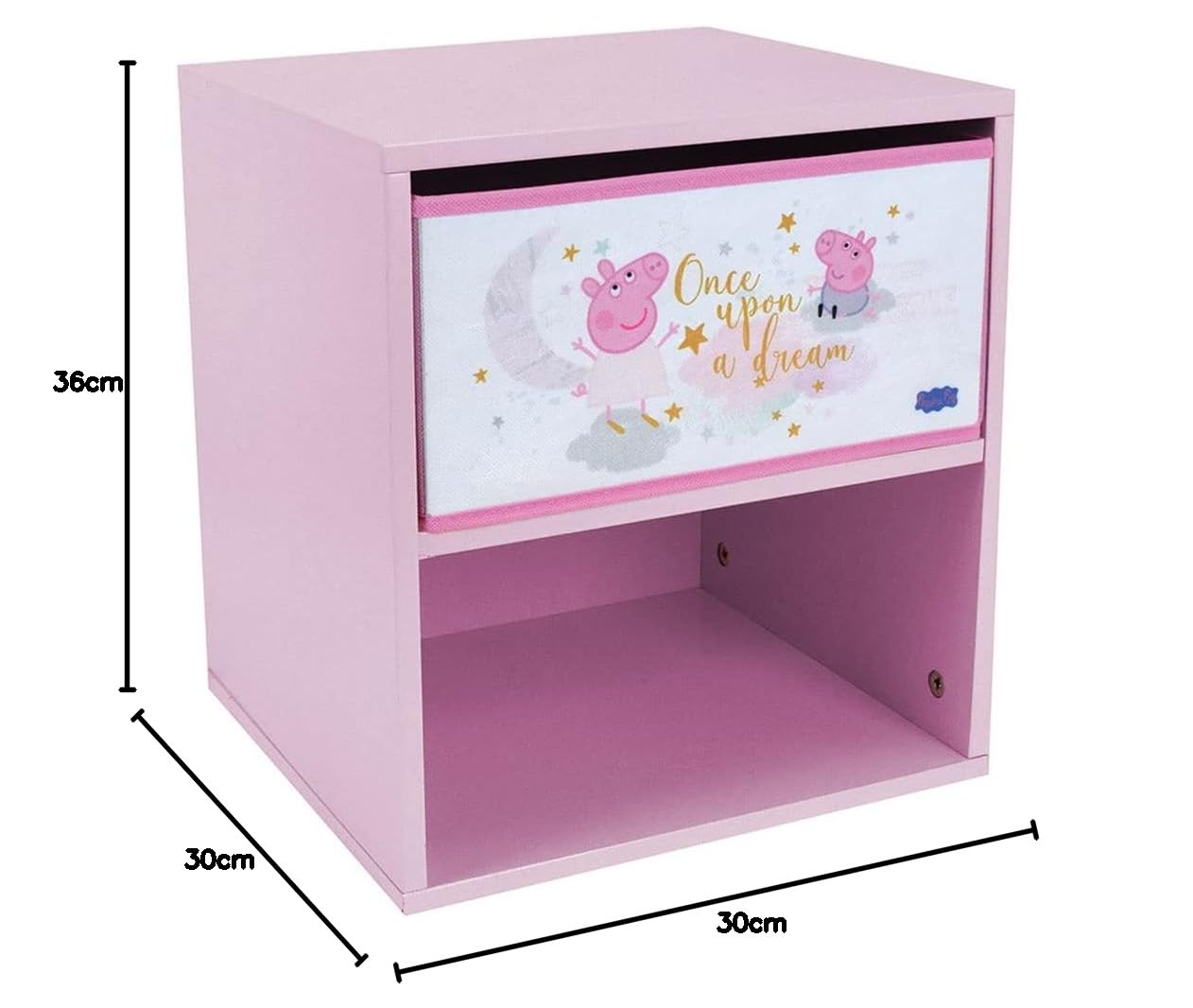Fun House | Table de Chevet ou de Nuit Peppa Pig avec tiroir | H.36 X L. 33 X P. 30 CM | Mobilier Chambre Enfant | Facile à Monter | Livré avec Notice de Montage | Idée Cadeau Noël Anniversaire