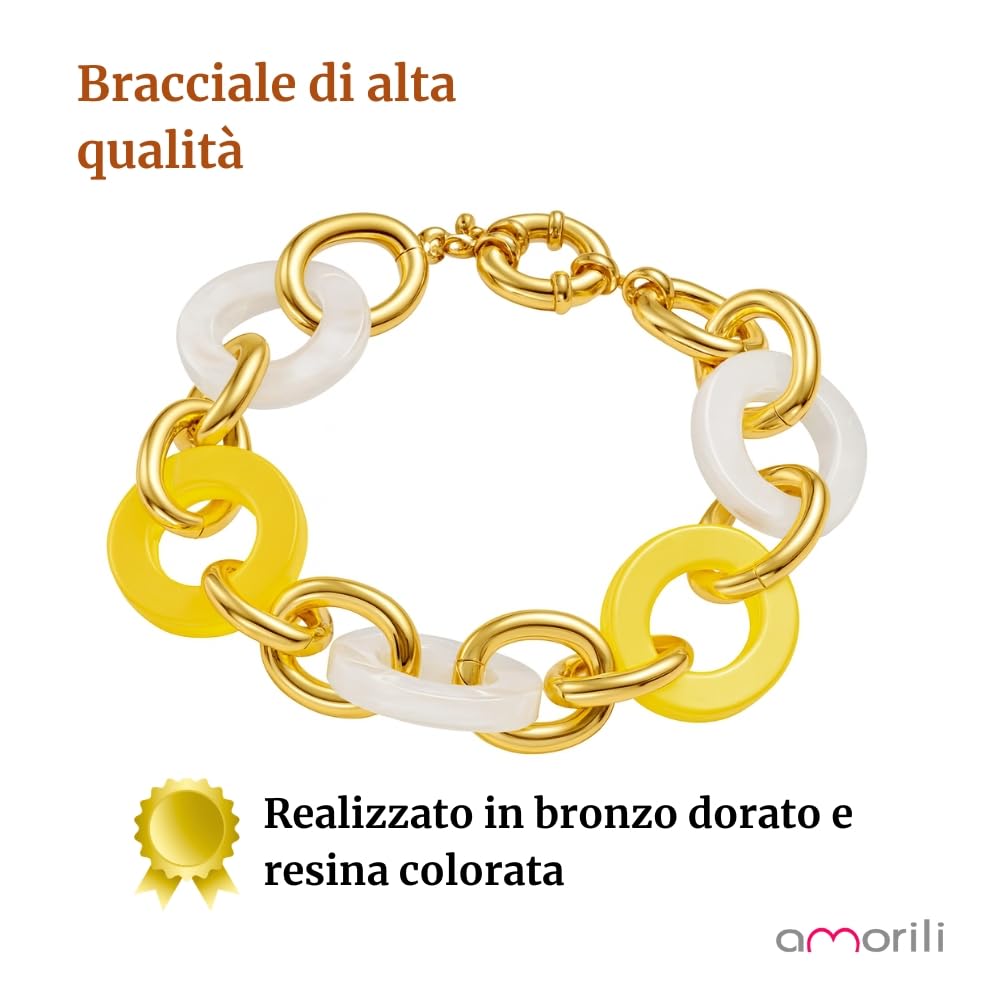 amorili Bracciale Donna Colorato in Resina e Bronzo Dorato | Braccialetto Estivo Elegante Artigianale Fatto a Mano | Gioiello di Design Chic Idea Regalo Originale bcc1087b