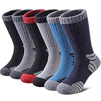 SDBING Kids Merino Wool Hiking Socks Boys Girls Toddlers Thick Cushion Winter Warm Crew Gift Socks 6 Pairs (8-12 Years, Multicolor-1)