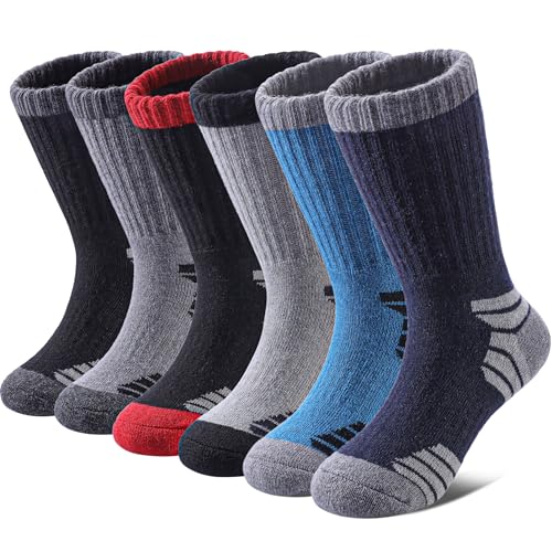 SDBING Kids Merino Wool Hiking Socks Boys Girls Toddlers Thick Cushion Winter Warm Crew Gift Socks 6 Pairs...