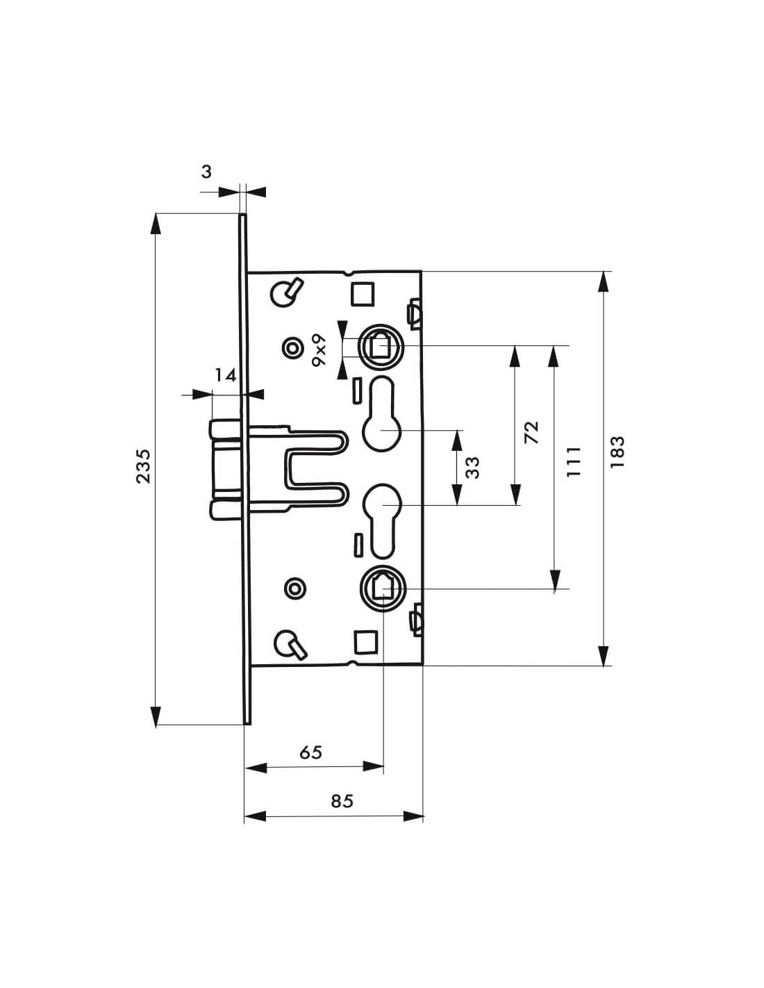 THIRARD - Boîtier De Serrure Encastrable à Cylindre Pour Porte de Chaufferie - Axe 65 mm - Industrie - Anti-Panique - Bouts Ronds - Têtière Acier Zingué - Verrouillage Efficace