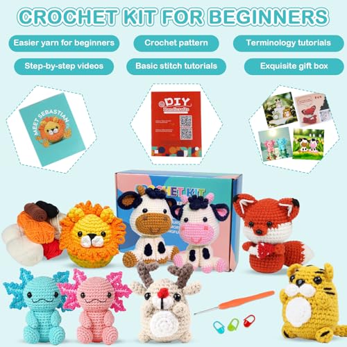 Image of ISTORAGE Crochet Kit for Beginners Adults Kids, 2 Pack Cow Crocheting Animal Kits, Crochet Starter Kit, Beginner Crochet Kits for Adult Kid Women Men Complete Kit Video Tutorials