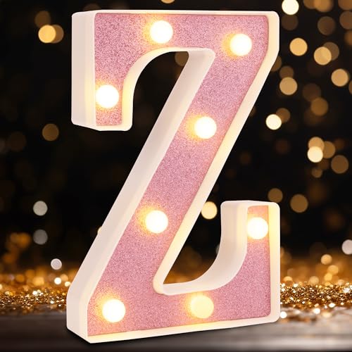 Image of Small Led Marquee Letters, Light Up Letters, 8.58 Inch Led Letter Lights, Battery Powered Lighted Sign for Table, Party, Birthday, Christmas Decor (Pink Glitter, Letter Z)