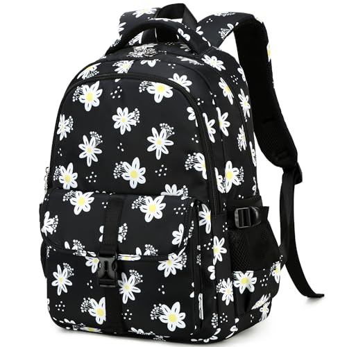 Image of Leaper Women Floral Laptop Backpack Water-resistant College Bags Travel Backpack Flower Daypack Fits 15.6 Inch Laptop Black