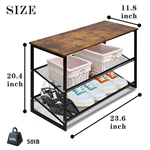 3-Tier Shoe Rack, Narrow Shoe Organizer For Closet Entryway, Shoe Storage Shelf Adjustable Freestanding, Small Stackable Shoe Rack Organizer For Entryways, Hallways, Closets, Industrial, Brown #TOP2