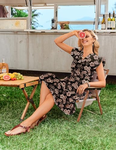 Image of HOTOUCH Women Printed Dress for Summer Short Ruffle Sleeve Dress Tiered Mini Dress with Pockets