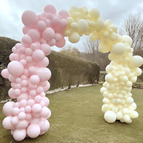 Image of Regular Balloon Combo For Decoration with Glue Dots & Balloon Arch Strip - Party Decor Set For Easy Party Setup (PINK YELLOW, 50)