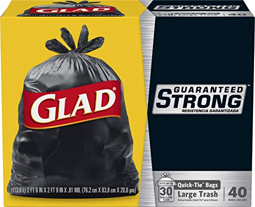 GladTrash Bags, Extra Strong Black Large Quick-Tie Garbage Bags, 30 Gal, 40 Ct (Package May Vary)