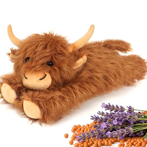 Highland Cow Stuffed Animal - Heatable Weighted Stuffed Animals Lavender Scented Cow Plush for Sooth & Relax Microwave Heating Pad for Period Cramps Pain & Stress Relief Highland Cow Gifts (Brown)