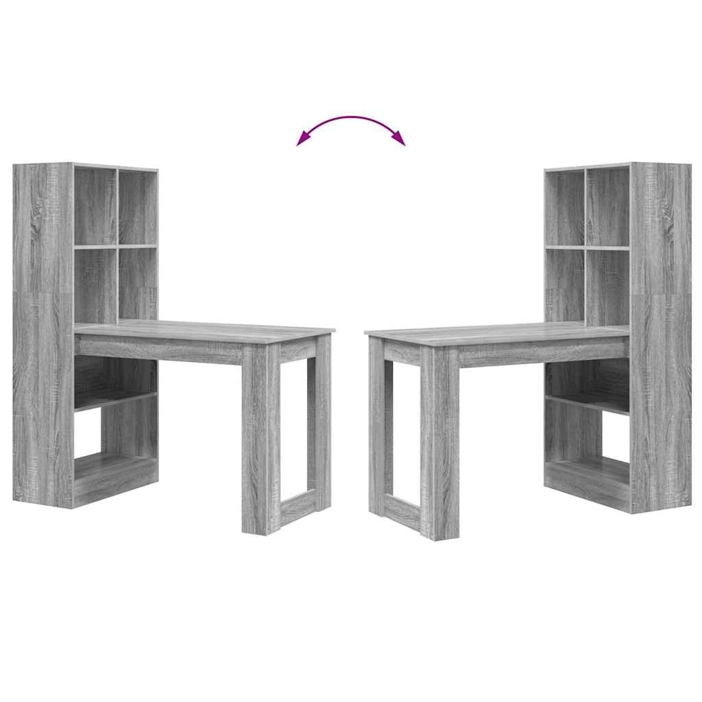 Moderner Schreibtisch mit Stauraum, Graues Sonoma, 122 x 67 x 145 cm, aus Holzwerkstoff mit Regalen und Fächern für Büroorganisation