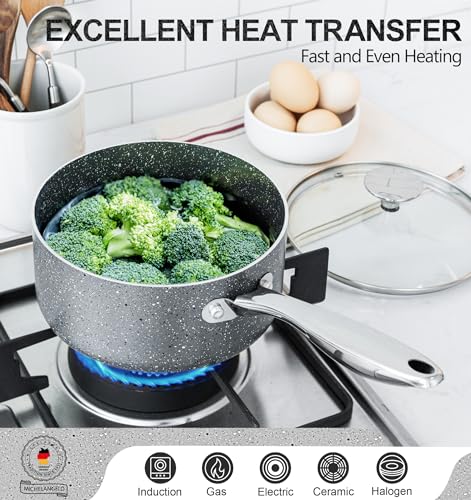 MICHELANGELO Sauce Pans with Lids, Granite Saucepan Set of 3, 1.5Qt & 2Qt & 3Qt Nonstick Small Pots with Non-Toxic Coating, All Cooktops Compatible - Thumbnail 4