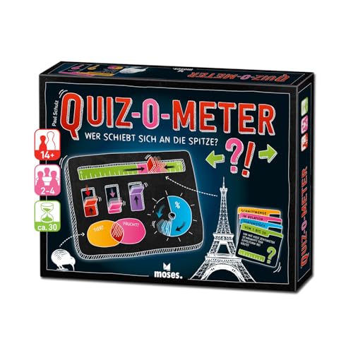 Moses. Quiz-O-Meter, Wer schiebt Sich an die Spitze? – interaktives Schätz-Quiz mit cleverer Antworttafel, 240 Fragen voller Aha-Momente, Familienspiel & Partyspiel für 2–4 Spielende ab 14 Jahren