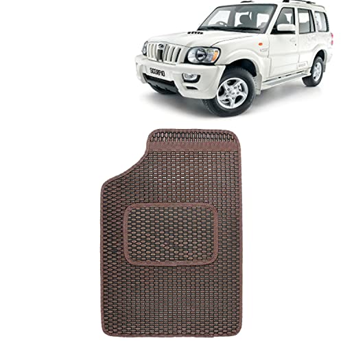 Image of Kingsway Dotted Design Car Floor Foot Mats Universal Fit for Mahindra Scorpio, Model Year : 2006-2014, Water and Dustproof, Color Brown, Set of 5 Pieces