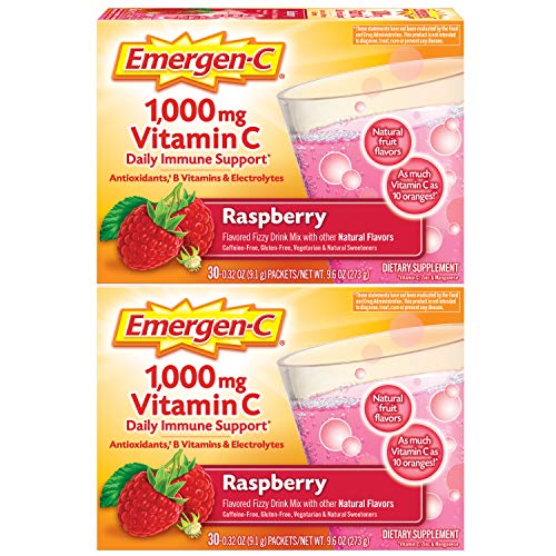 Emergen-C Vitamin C 1000mg Immune Support Powder Raspberry 60 Packets