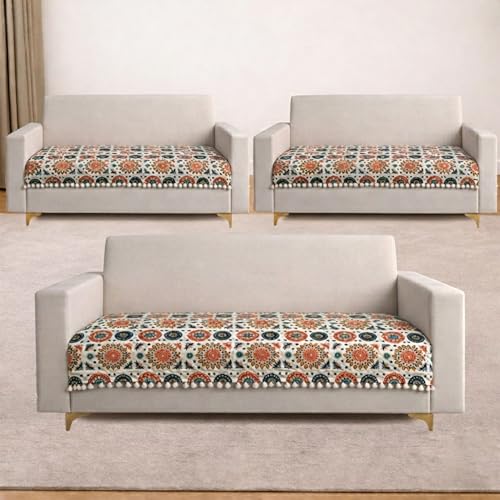 Image of Homerz Premium Printed Quilted Velvet Sofa Slip Cover Protector with Tassels, Sofa Mat, Exact Size, Antislip Cover (Mosaic, 7 (3+2+2) Seater, Half)
