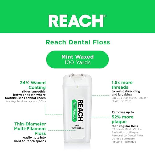 Miniatura 10 de Reach Hilo dental Encerado Menta 200yardas paquete de de 1
