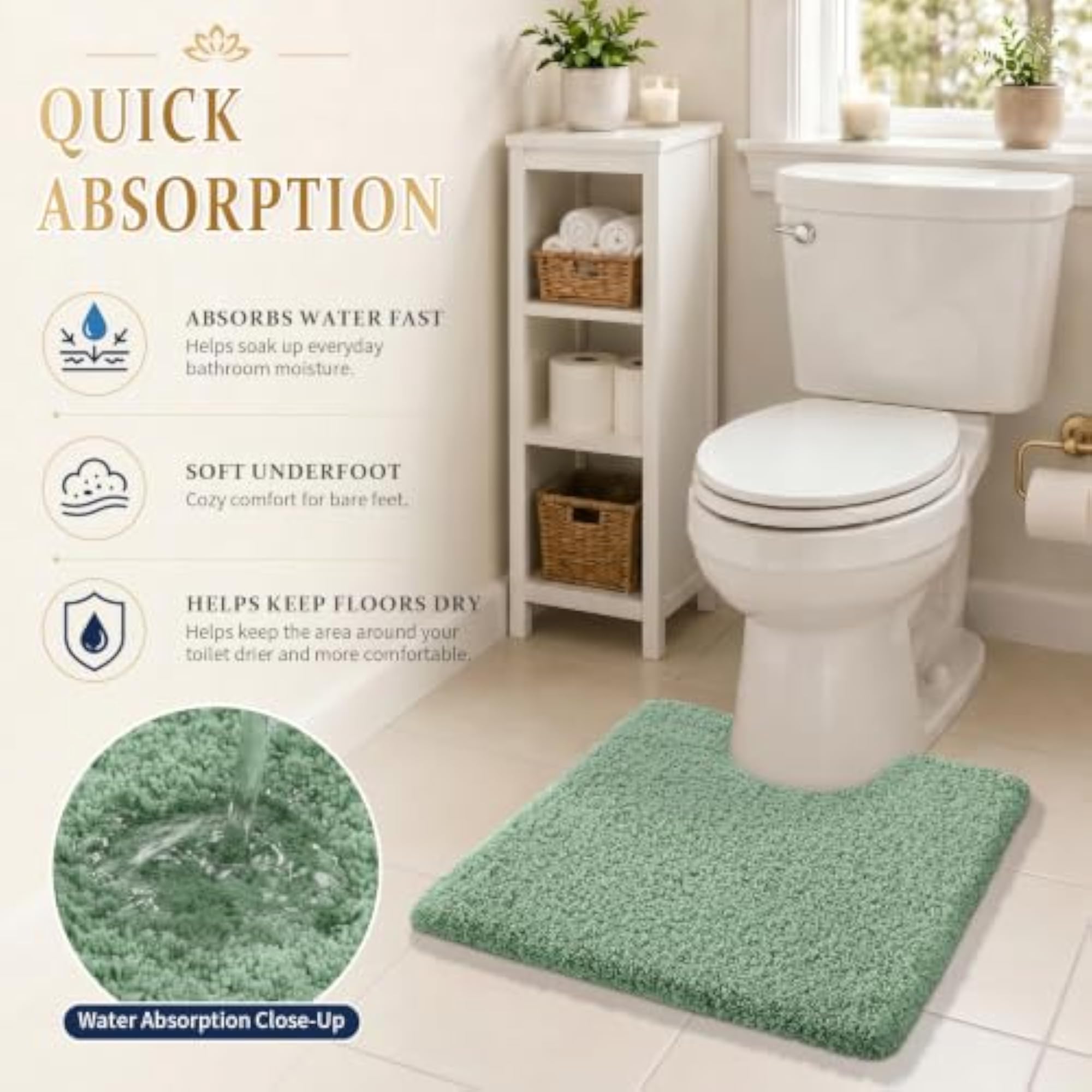 Fluffy Plush U Shaped Toilet Bath Rug, Microfiber Mat