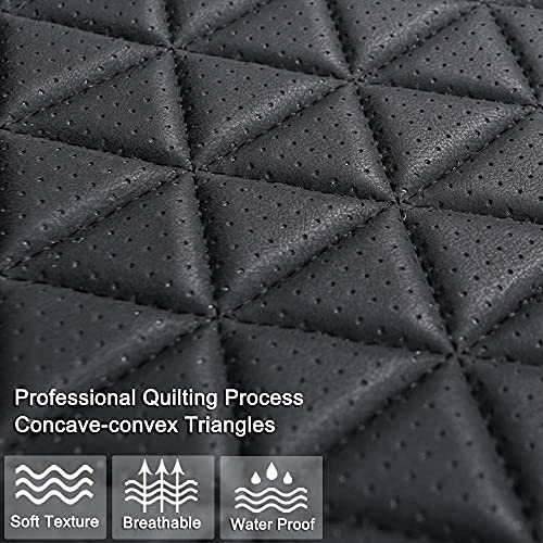 Black Panther 1 Piece Luxury PU Leather Front Car Seat Cover with Backrest, Breathable Seat Protector Universal Fit 95% of Cars (Sedan SUV Pickup Van), Triangle Quilted Design - Black - Thumbnail 3