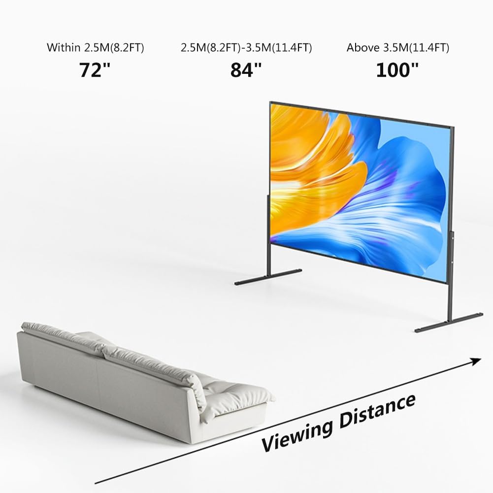 72 84 100 pollici Schermo per Proiettore All'aperto con Supporto, Montato a Parete, Telo Cinematografico 4K Ultra HD per Campeggio, Teatro(100 Inch)