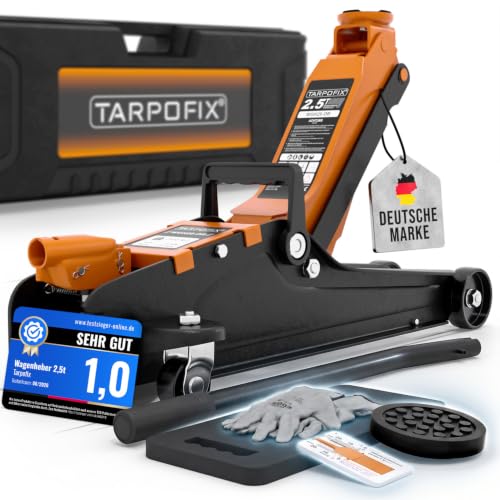 Tarpofix® Hydraulischer Wagenheber 2,5t flach mit Koffer, 85–380 mm Hubhöhe