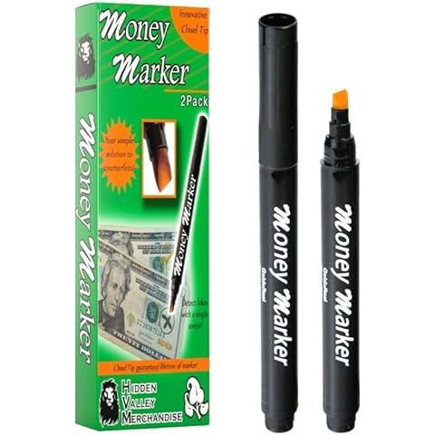 HVM Money Marker (2 Counterfeit Pens) - Counterfeit Bill Detector Pen with Upgraded Chisel Tip - Detects Fake Counterfit Bills, Universal Currency Detectors Pack Cover