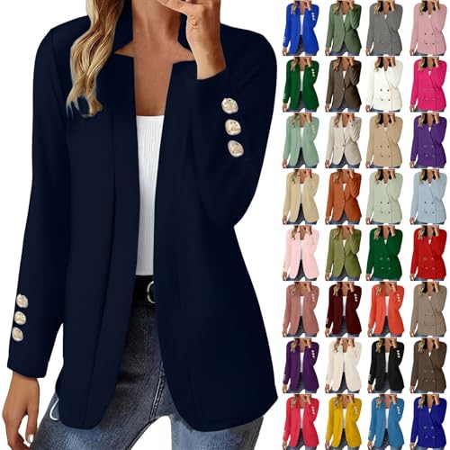 Blazer Femme Noir, Chic Et Elegant Veste Boutons Longues Couleur Unie Manches Slim Fit Classique...