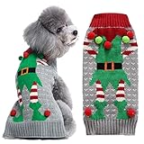DOGGYZSTYLE Dog Cat Ugly Christmas Sweater Boy Girl Xmas Pet Clothes Holiday Puppy Costume New Year Gifts for Small Medium Large Dogs Outfits (S, Grey Elf)