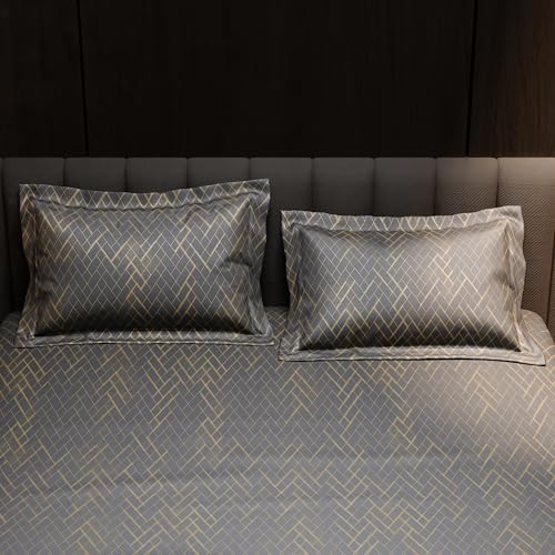 Image of Stoa Paris 300TC UltraSatin Super King Fitted Bedsheet Set with 2 Pillow Covers, Gentle on Skin & Hair, Wrinkle & Fade Resistant, Home Decor, Gift for Couple, Starlit Night - Grey (183cmx213cm+30cm)
