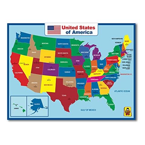 United State Map Laminated Poster -Double Side Educational Poster For Kids/Adults -18 x 24 inch Waterproof Map For Home Classroom Cover