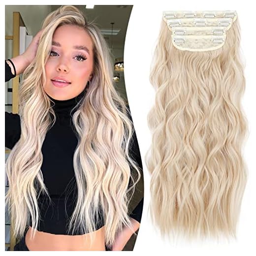 Vigorous 4PCS Blonde Hair Extensions Clip in Hair Extension Blonde Long Wavy Hair Extension Synthetic Fiber Double Weft Hair for Women (20 Inch,Blonde)