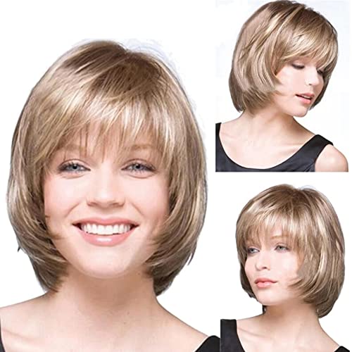 ANNA SHOP Mujeres Peluca Rubia Pelucas Naturales Pelucas del Partido del Oro Corto Peluca Llena del Pelo Recto Completo Peluca Sintética A Cover