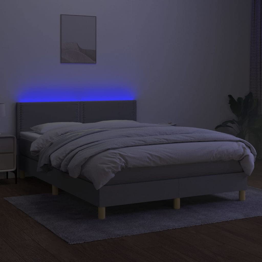 ZEYUAN Sommier tapissier et Matelas et LED Gris Clair 140x190 cm Tissu,Sommier Lattes,Lit avec Sommier Bois,Sommier avec Pieds