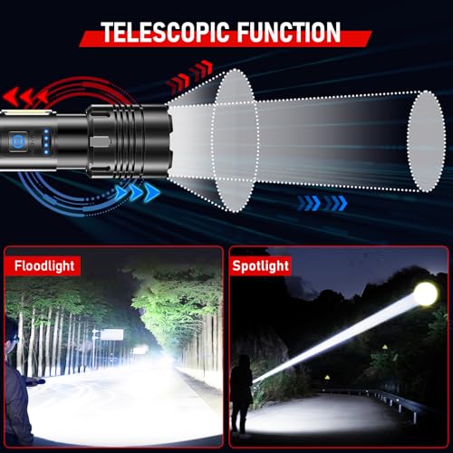 Shadowhawk Rechargeable Flashlights High Lumens, 2000LM XHM90.2 30W LED Flash Light with COB Light, 7 Modes Super Bright Flashlight Battery Powered, Handheld Powerful Flashlight for Home, Emergency