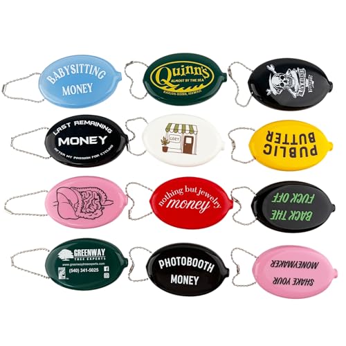 Custom Logo Rubber Coin Purse Bulk Oval Squeeze Coin Pouch with Bead Chain Keychain, Personalized Coin Holder for Arcade Tokens, Coins, Cash, Small Accessories and Everyday Storage (100)