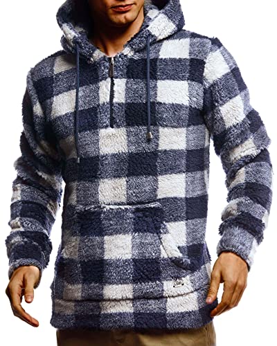 Leif Nelson Herren Hoodie Teddy Fleece Pullover mit Kapuze Kapuzenpullover...