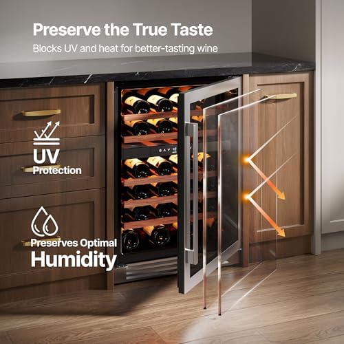 Image of Ca'Lefort 24 Inch Wine Fridge, 52-Bottle Built-In Dual Zone Wine Cooler | 40-65F Control, Adjustable Shelves, Glass Door & 3-Color LED, Automatic Defrost, Under Counter or Freestanding for Home Bar