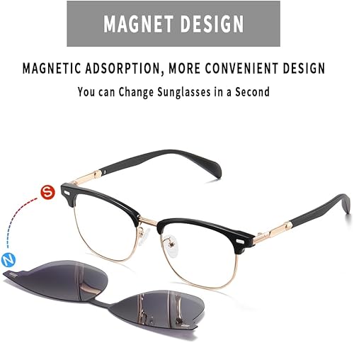 Miniatura 6 de Gafas de sol con bloqueo de luz azul con clip polarizado, lentes para hombres y mujeres, marco de metal magnético multiusos