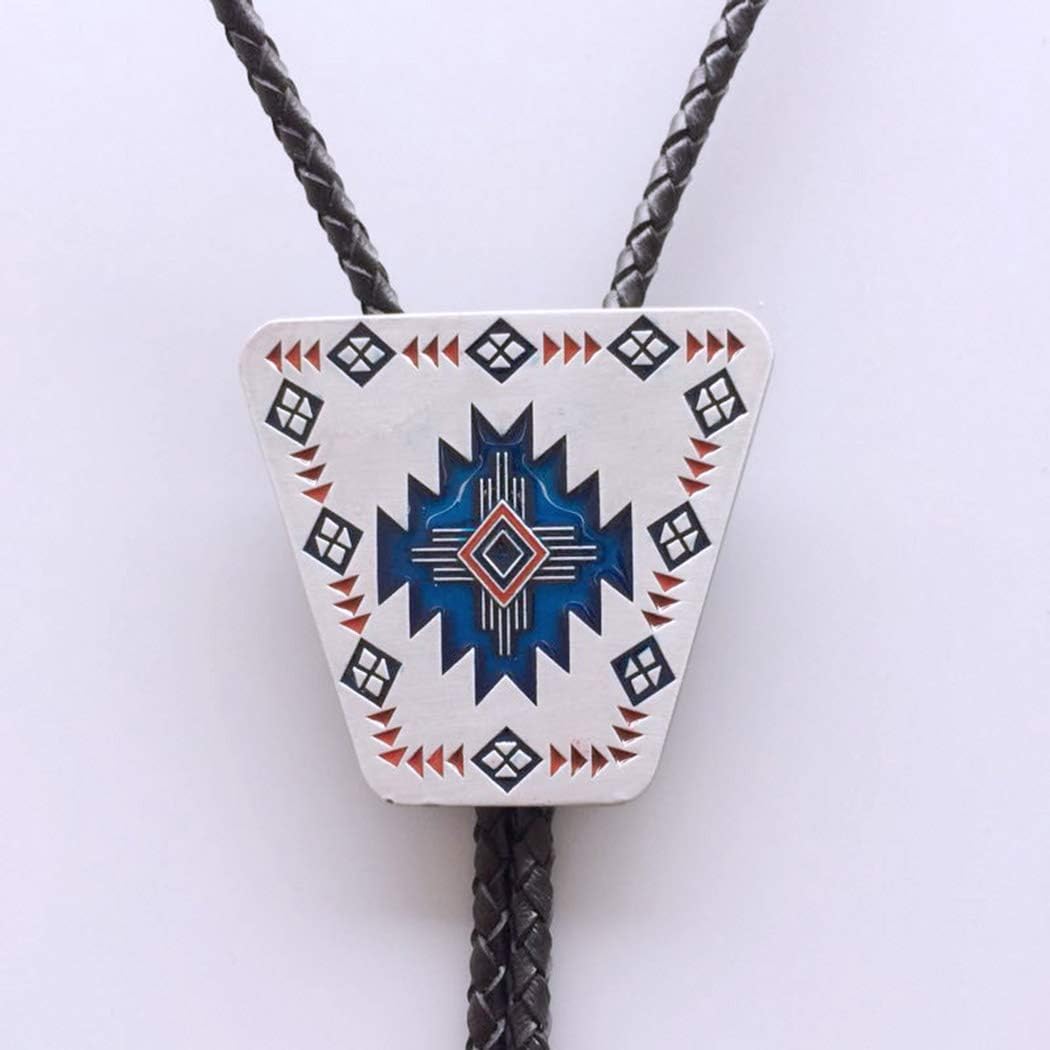 Bolo Tie for Men,Cowboy Necklace,Antique Silver Enamel Western Bolo Tie Also Stock in The US