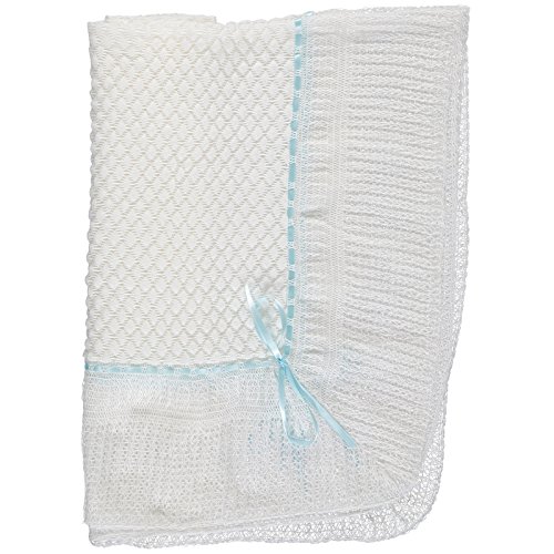 Julius Berger Blanket White Knitted with Belgium Lace - Pink, Blue and White (Blue, One Size)