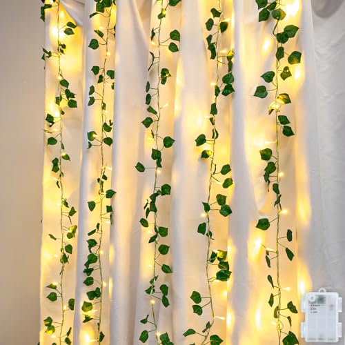 Dalugo Efeu Lichterkette Innen Batterie, 5m 50 LED Efeu Künstlich Lichterkette mit Timer, Warmweiß Lichterkette Blätter für Kinderzimmer, Schlafzimmer, Hochzeit, Frühlingsdeko