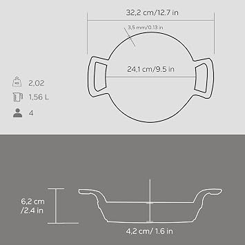 LAVA Cast Round Frying Cast Iron Solid Double Handle Diameter 24cm.