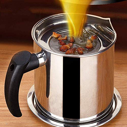 Recipiente de aceite usado con colador de malla, olla de grasa de acero inoxidable para cocina, ideal para almacenar grasa de cocina y aceite de tocino, diseño de filtro fácil