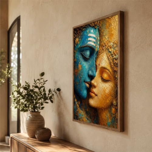 Image of Livin'luxe Radha Krishna Face Wall Painting for Living Room Bedroom Hall Office Decor, Divine Love Artwork with Sparkle Laminate and Premium Wooden Synthetic Frame (19.5 x 25.5 Inch) NL01-4109