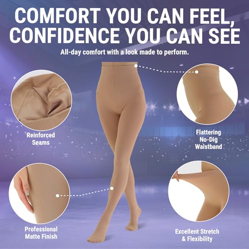 Image of Kami-So Footed Ice Skating Tights | Figure Skating Tights For Women | Plush Fabric Stretch Fit | Practice Competition Wear