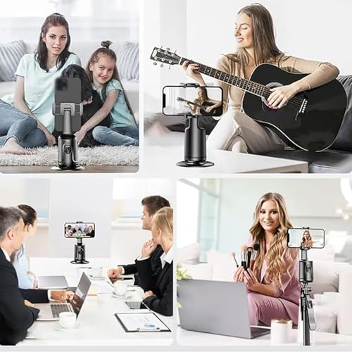 Image of Smart Ai Facial Recognition Phone Tripod, 360 Panoramic Auto Face-Tracking with Gesture Control, Adjustable 2-in-1 Tripod & Selfie Stick for Content Creator (Pink, Smart Gimbal)