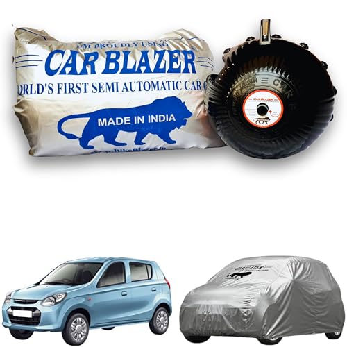 Image of CARBLAZER Portable & Semi-Automatic Full Body Car Covers: Heavy Duty Device| Anti-Theft| Dust & Scratch Proof | Water & Wind Resistant|Custom Fit| Dual-Side Cover, Compatible for Maruti Suzuki Alto