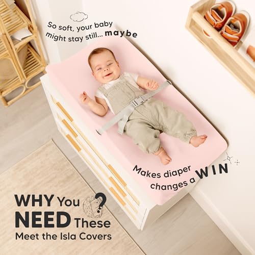 Image of 2-Pack Baby Changing Pad Cover for Girl, Boy - 34x18 Soft Viscose Derived from Bamboo Baby Diaper Changing Table Pad Cover Sheets, Neutral, Snug Fit Nursery Diaper Change Sheets (Mist Rose)